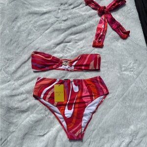 Emilio Pucci Red & Pink Abstract Print Bikini Set